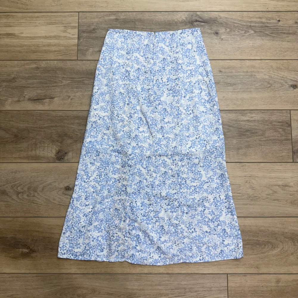 Kookai Blue White Floral Midi Skirt Front Slit High Waisted Soft Girl Size 34 - Picture 3 of 8